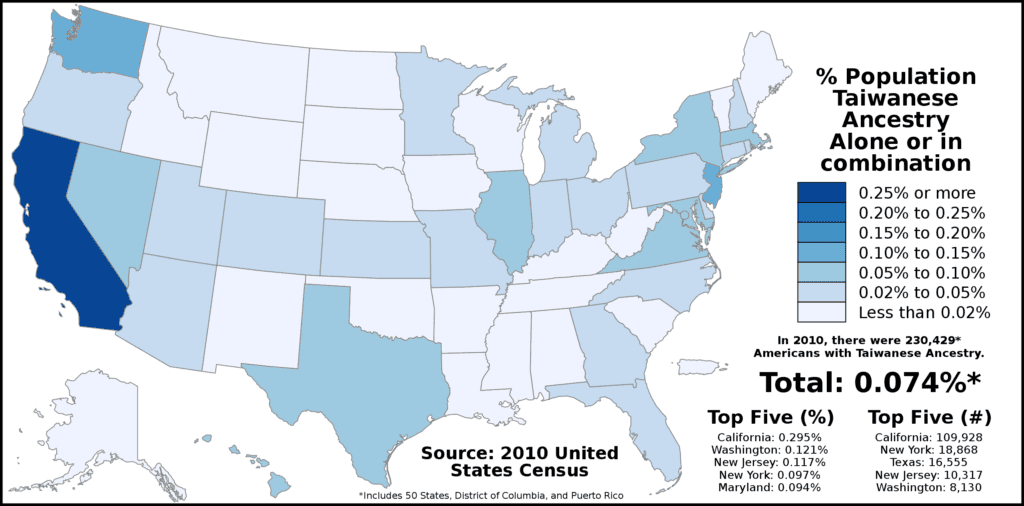 Americans with Taiwanese Ancestry by state.svg