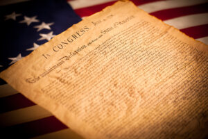 United States Declaration of Independence on a Betsy Ross flag b